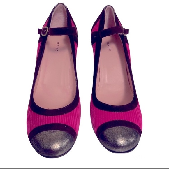 MARC JACOBS Pink Mary Jane Heels Pumps Suede Leather Vintage Madmen Style 8.5 - Picture 2 of 9